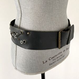 Black 3”W Silver Studded Leather Belt sz M Moto, Boho, Festival Modern Emo Goth